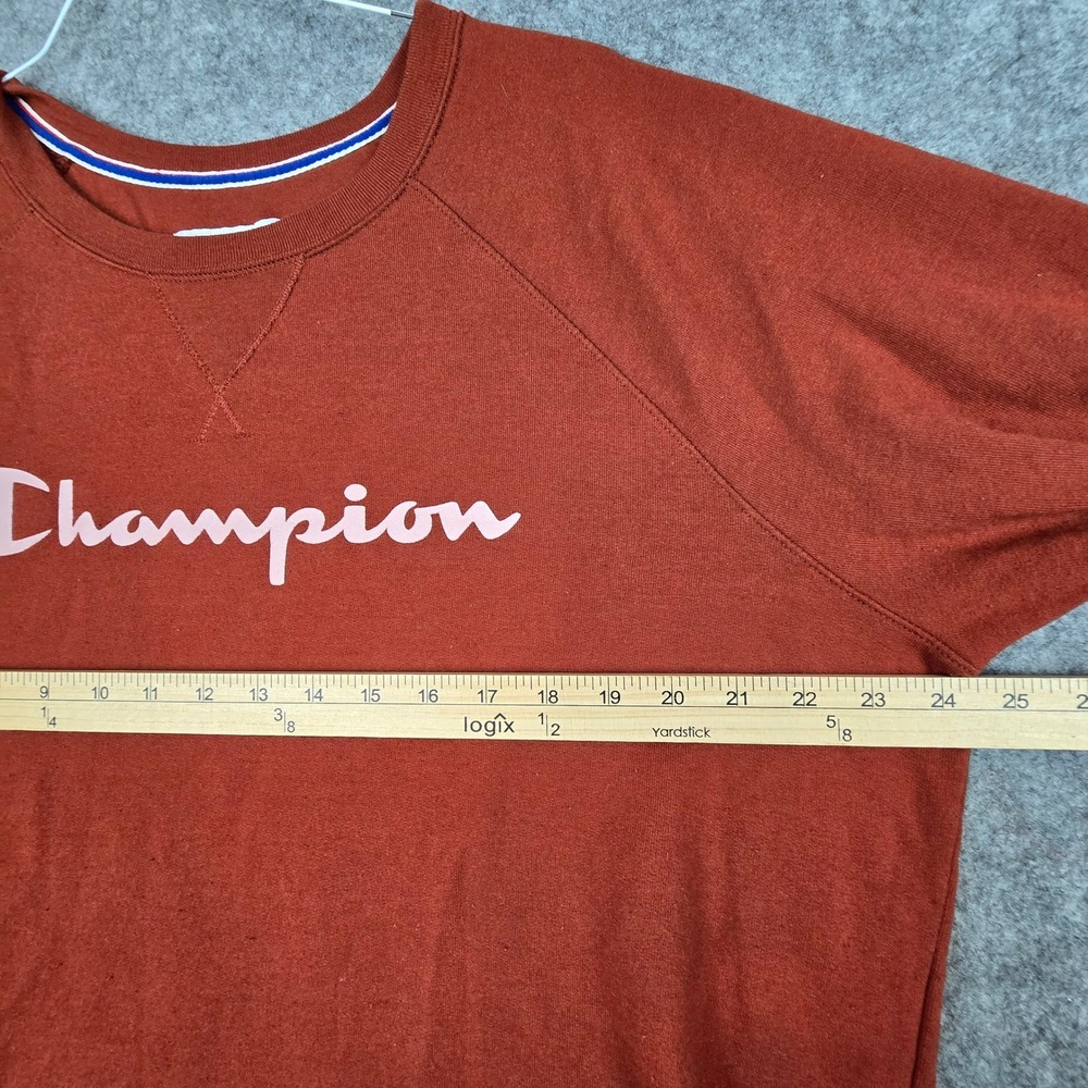 Champion Crewneck Sweatshirt Women 2X Burnt Orange Rust Spellout Fleece Pullover - Picture 5 of 9